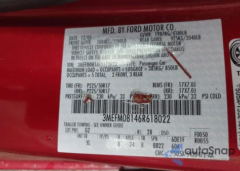 2006 Mercury Milan V6 Premier from USA, damaged, VIN 3MEFM08146R618022